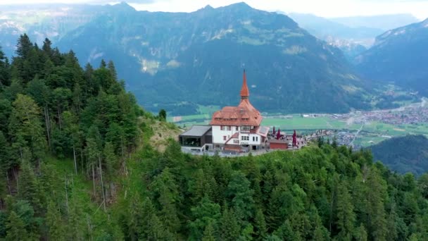 Hermosa Cima Harder Kulm Swiss Interlaken Atardecer Verano Lago Turquesa — Vídeo de stock