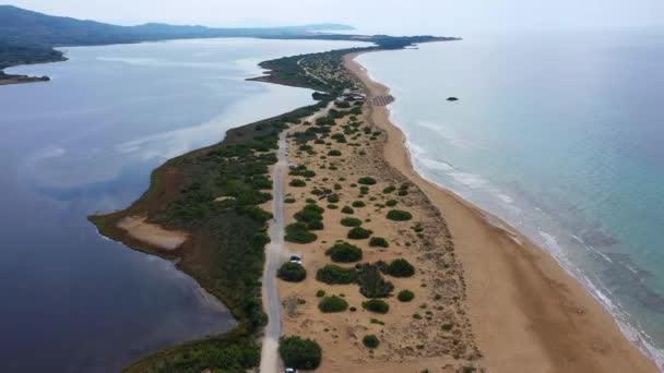 Aerial Drone View Halikounas Beach Lake Korission Corfu Island Ionian — Stok video