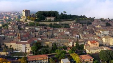 Sarteano village in Tuscany, Italy. Sarteano, the medieval castle at the top of the village. Siena, Tuscany, Italy. 