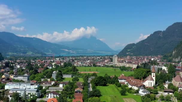 Uitzicht Vanuit Lucht Stad Interlaken Zwitserland Prachtig Uitzicht Interlaken Stad — Stockvideo