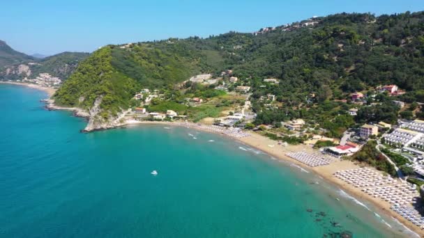Pelekas Kontogialos Plajının Hava Aracı Görüntüsü Korfu Yunanistan Kontogialos Plajı — Stok video