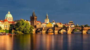Charles Bridge sunset view of the Old Town pier architecture, Charles Bridge over Vltava river in Prague, Czechia. Old Town of Prague with Charles Bridge, Prague, Czech Republic.