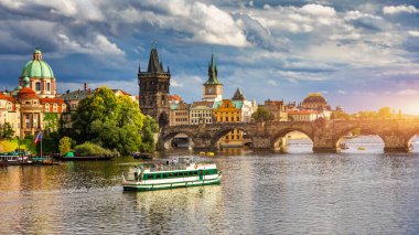 Charles Bridge sunset view of the Old Town pier architecture, Charles Bridge over Vltava river in Prague, Czechia. Old Town of Prague with Charles Bridge, Prague, Czech Republic.