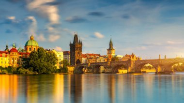 Charles Bridge sunset view of the Old Town pier architecture, Charles Bridge over Vltava river in Prague, Czechia. Old Town of Prague with Charles Bridge, Prague, Czech Republic.