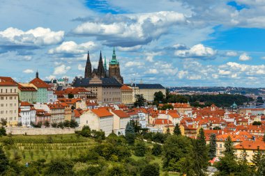 Prague Castle and Lesser Town panorama. View from Petrin Hill. Prague, Czech Republic. View of Prague Castle from Strahov monastery. Prague, Czech Republic 