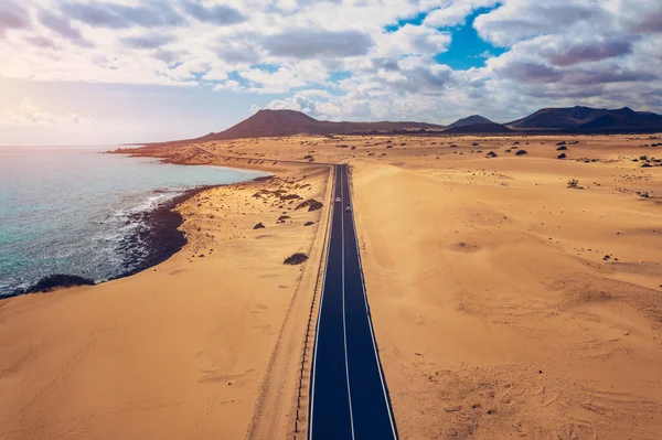 Φουερτεβεντούρα Corralejo Άμμο Αμμόλοφους Φυσικό Πάρκο Όμορφη Εναέρια Λήψη Κανάριοι — Φωτογραφία Αρχείου