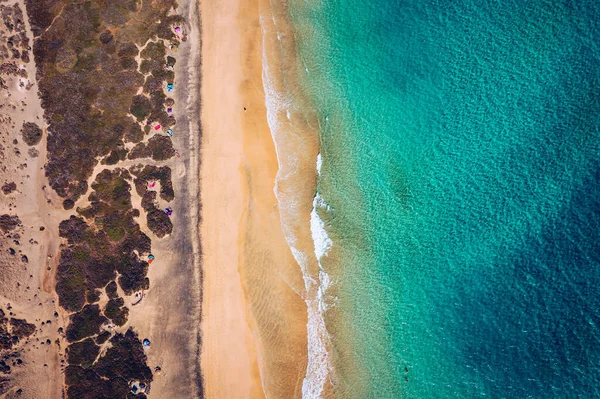 Beach Turquoise Water Fuerteventura Island Spain Canary Islands Aerial View — Stock Photo, Image