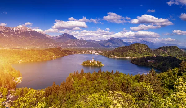 Озеро Блед Словенія Гарне Гірське Озеро Невеликою Паломницькою Церквою Найвідоміше — стокове фото