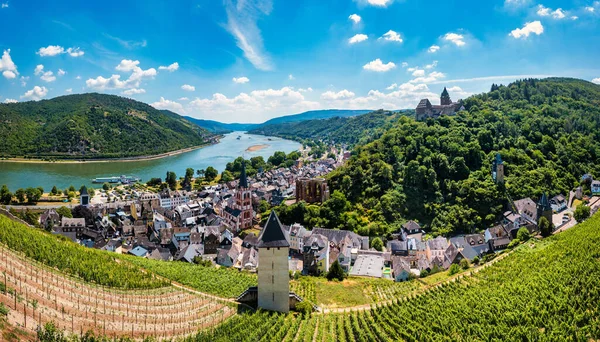 stock image Bacharach panoramic view. Bacharach is a small town in Rhine valley in Rhineland-Palatinate, Germany. Bacharach is a small town in Rhine valley in Rhineland-Palatinate, Germany