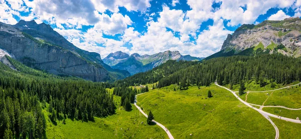 Sviçre Nin Güzel Güneşli Bir Yaz Gününde Yemyeşil Çayırların Açtığı — Stok fotoğraf