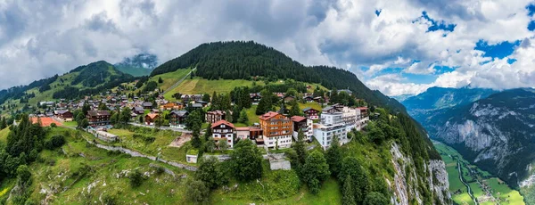 Vesnice Murren Švýcarských Alpách Vesnice Murren Obklopená Horskými Štíty Alp — Stock fotografie