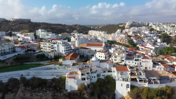 Aerial View Seaside Albufeira Wide Beach White Architecture Algarve Portugal — Stock video