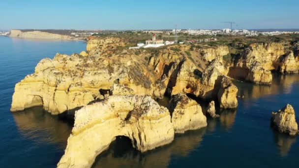 Vista Panorámica Ponta Piedade Cerca Lagos Algarve Portugal Rocas Acantilado — Vídeo de stock