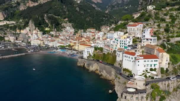 Vista Hermosa Ciudad Amalfi Campania Italia Costa Amalfitana Destino Turístico — Vídeos de Stock
