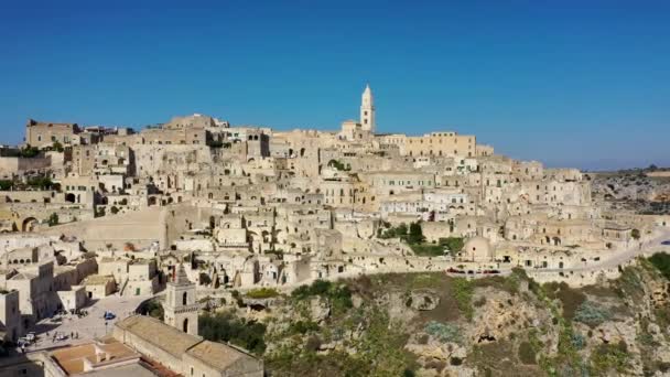 Панорамний Вид Стародавнє Місто Матера Sassi Matera Прекрасний Осінній День — стокове відео