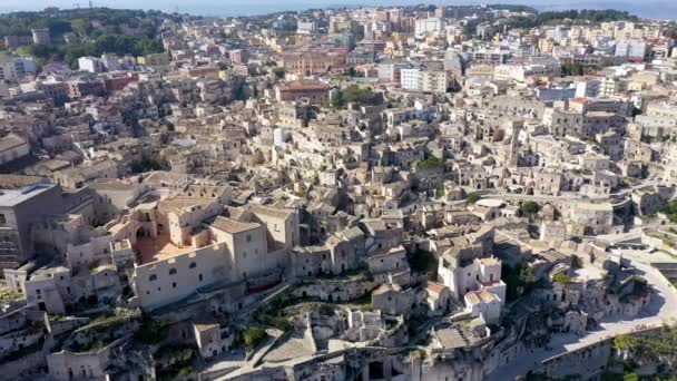 Panoramic View Ancient Town Matera Sassi Matera Beautiful Autumn Day — Stock Video