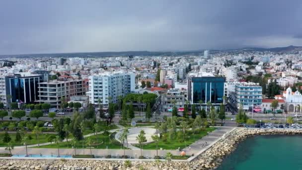 Vista Aérea Parque Molos Promenade Costa Limassol Chipre Passeio Limassol — Vídeo de Stock