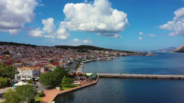 Aerial Drone Video Argostoli Argostolion Híres Város Fővárosa Cefalonia Kefalonia — Stock videók