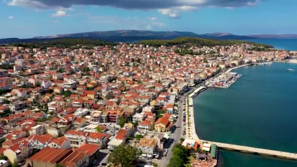 Vidéo Drone Aérien Argostoli Argostolion Célèbre Ville Capitale Île Cefalonia — Video