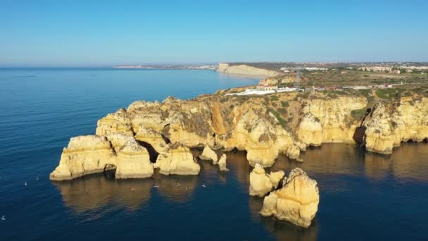 Panoráma Ponta Piedade Közelében Lagos Algarve Portugália Szikla Sziklák Turisztikai — Stock videók