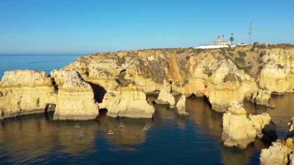 Panoráma Ponta Piedade Közelében Lagos Algarve Portugália Szikla Sziklák Turisztikai — Stock videók
