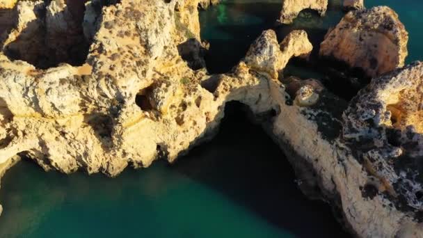 Vista Panorâmica Ponta Piedade Perto Lagos Algarve Portugal Rochas Penhasco — Vídeo de Stock