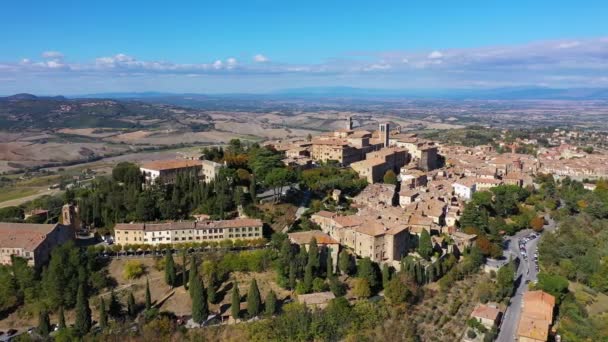 Pueblo Montepulciano Con Maravillosa Arquitectura Casas Hermoso Casco Antiguo Toscana — Vídeo de stock