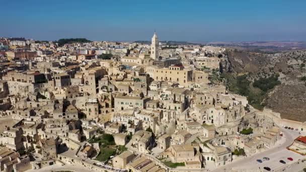 Blick Auf Die Antike Stadt Matera Sassi Matera Einem Schönen — Stockvideo
