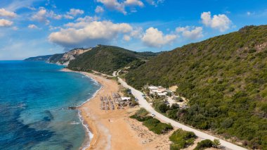 Wonderful view of Kanoula beach. Greece. Aerial view of Kanoula beach, Ionian Sea. Stunning summer scene of Corfu island, Greece, Europe. Beauty of nature concept background.