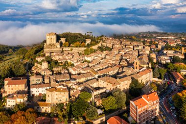 Sarteano village in Tuscany, Italy. Sarteano, the medieval castle at the top of the village. Siena, Tuscany, Italy. 