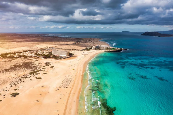 Αεροφωτογραφία Της Παραλίας Στο Corralejo Park Fuerteventura Κανάρια Νησιά Corralejo — Φωτογραφία Αρχείου