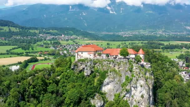 Bled Slovenya Bled Gölü Blejsko Jezero Ile Güzel Bled Kalesi — Stok video