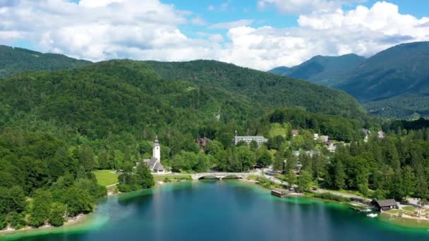 Vue Aérienne Lac Bohinj Dans Les Alpes Juliennes Destination Touristique — Video