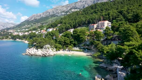 Amazing Aerial View Beautiful Podrace Beach Brela Makarska Riviera Croatia — Stock Video