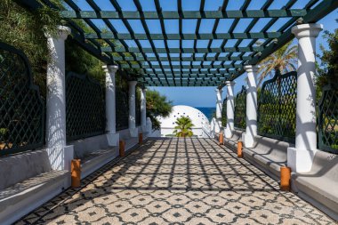The beautiful buildings at Kalithea Springs constructed in the 1930s, Rhodes Island, Greece, Europe. Kallithea Therms, Kallithea Springs located at the bay of Kallithea on Rhodes island, Greece. 
