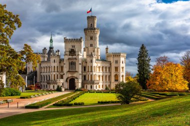 Hluboka Castle, historic chateau in Hluboka nad Vltavou in South Bohemia, Czech Republic. Famous Czech castle Hluboka nad Vltavou, medieval building with beautiful park. Prague, Czechia.