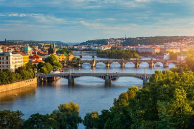 Charles Bridge sunset view of the Old Town pier architecture, Charles Bridge over Vltava river in Prague, Czechia. Old Town of Prague with Charles Bridge, Prague, Czech Republic.