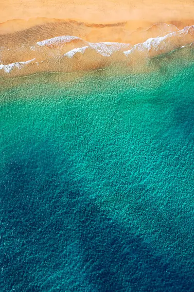 Pláž Tyrkysovou Vodou Ostrově Fuerteventura Španělsko Kanárské Ostrovy Letecký Pohled — Stock fotografie