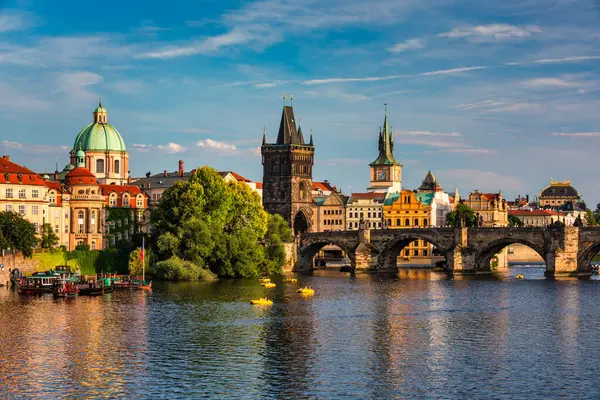 Charles Bridge sunset view of the Old Town pier architecture, Charles Bridge over Vltava river in Prague, Czechia. Old Town of Prague with Charles Bridge, Prague, Czech Republic.