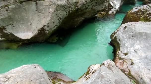 Fantastiska Floden Soca Ravinen Slovenska Alperna Stora Soca Gorge Velika — Stockvideo