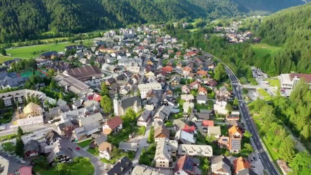 Miasto Kranjska Góra Słowenii Latem Piękną Przyrodą Górami Tle Widok — Wideo stockowe
