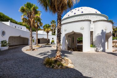 The beautiful buildings at Kalithea Springs constructed in the 1930s, Rhodes Island, Greece, Europe. Kallithea Therms, Kallithea Springs located at the bay of Kallithea on Rhodes island, Greece. 