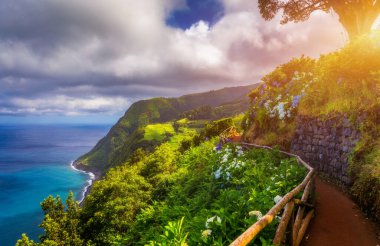 Bakış açısı Ponta do Sossego, Sao Miguel Adası, Azores, Portekiz. Miradouro da Ponta do Sossego Nordeste, Sao Miguel, Azores, Portekiz. 