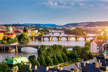 Charles Bridge sunset view of the Old Town pier architecture, Charles Bridge over Vltava river in Prague, Czechia. Old Town of Prague with Charles Bridge, Prague, Czech Republic.