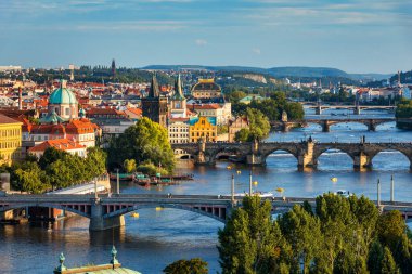 Charles Bridge sunset view of the Old Town pier architecture, Charles Bridge over Vltava river in Prague, Czechia. Old Town of Prague with Charles Bridge, Prague, Czech Republic.