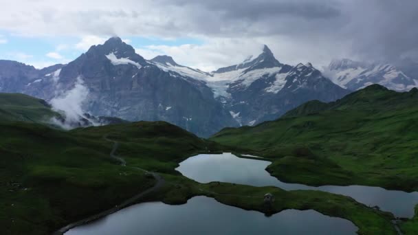 Bachalpsee Lake Úsvitu Bernese Oberland Švýcarsko Alpský Pohled Horu Schreckhorn — Stock video