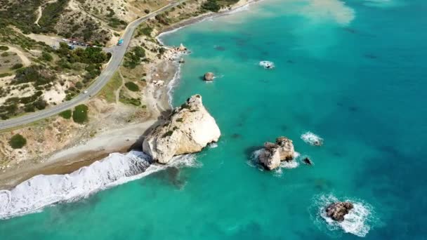 Petra Tou Romiou Aphrodite Rock Geboorteplaats Van Aphrodite Paphos Cyprus — Stockvideo