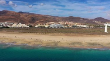 Morro Jable, Fuerteventura, İspanya. Gün batımında nefes kesici plaj plajı Playa del Matorral. Morro Jable ve Playa del Matorral, Fuerteventura, Kanarya Adaları, İspanya, Atlantik, Avrupa
