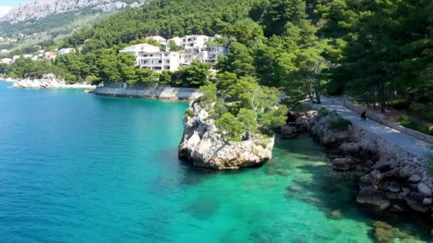 Hırvatistan Dalmaçya Kıyısındaki Brela Kentinin Kamen Brela Sembolü Kamen Brela — Stok video
