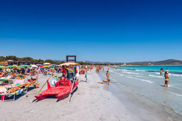 Porto Pino Sardinia Juli 2019 Utsikt Den Vakre Sandstranden Porto royaltyfrie gratis stockfoto